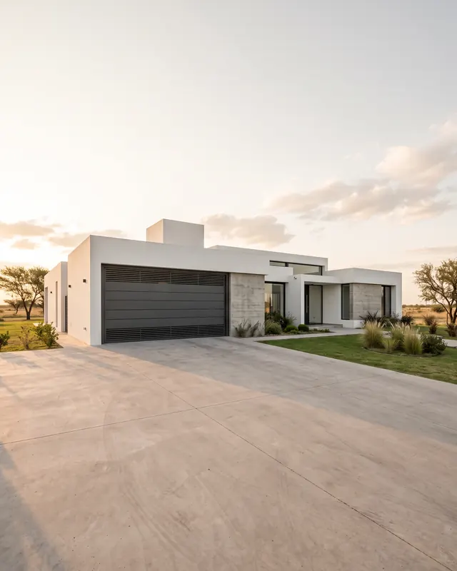 Portón de aluminio de tablas horizontales en una casa moderna